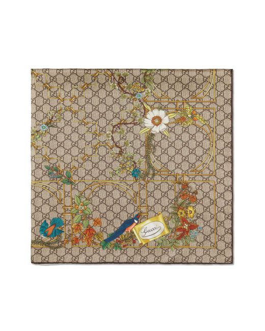 Gucci Natural Animal And Floral Print Silk Carré