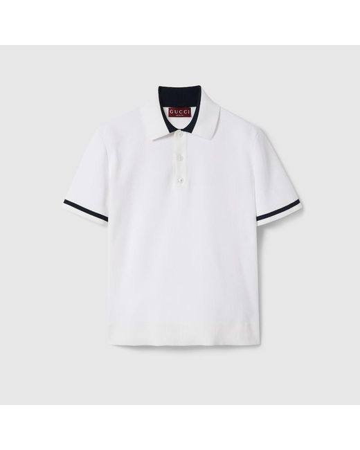 Gucci White Knit Cotton Polo Shirt With Intarsia for men