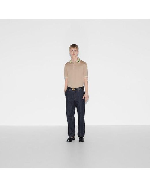 Gucci Natural Cotton Polo Shirt With Embroidery for men