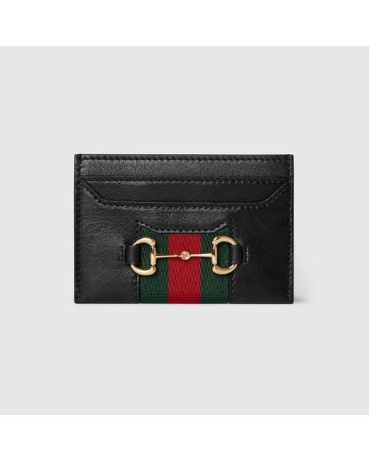 Gucci Black Horsebit Web Card Case, Leather
