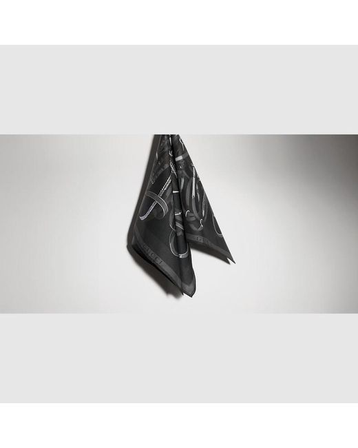 Gucci Black Printed Cotton Silk Pocket Square for men