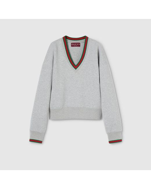 Gucci Gray Cotton Jersey Sweatshirt With Web, Ready-To-Wear