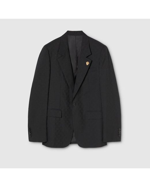 Gucci Black Single-Breasted Gg Wool Jacket for men