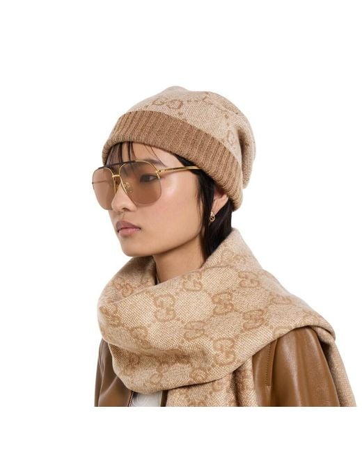 Gucci Natural Gg Cashmere Lamé Hat