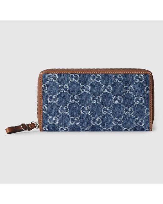 Gucci Blue Gg Emblem Zip Around Wallet