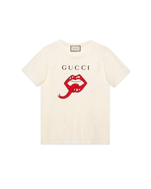T-shirt oversize con bocca di Gucci in White da Uomo