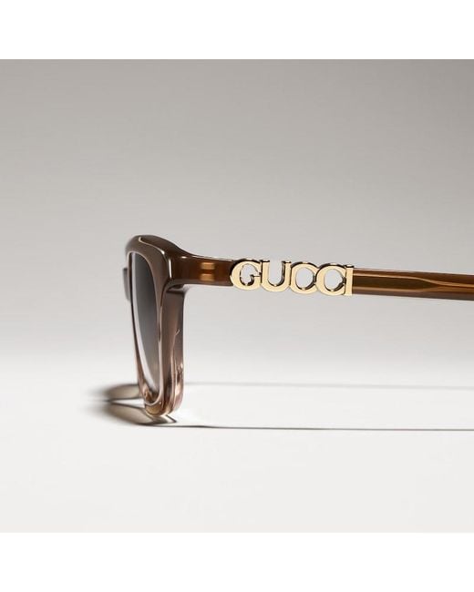 Gucci Brown Rectangular-Frame Sunglasses