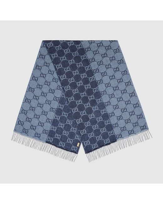 Gucci Blue GG Rib Knit Wool Scarf for men