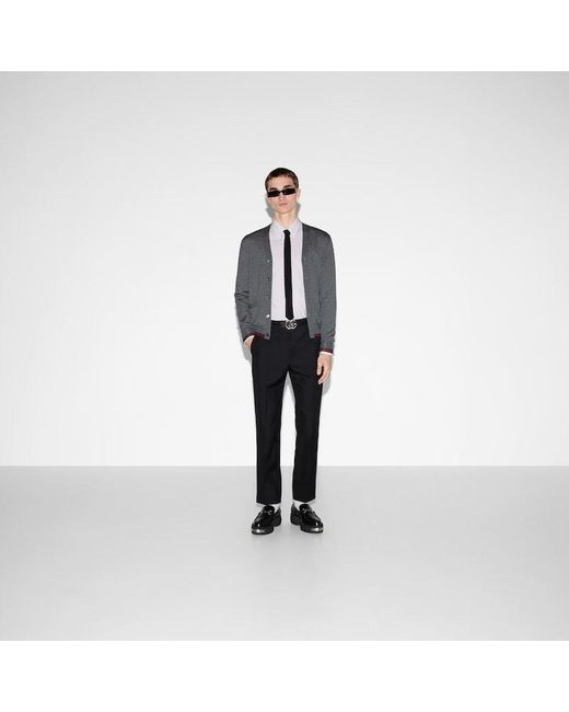 Gucci Cardigan Aus Wollstrick Mit Web, Grösse in Gray für Herren