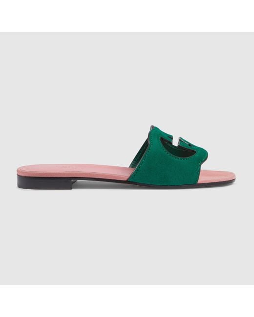 Gucci Green Interlocking G Cut-out Slide Sandal