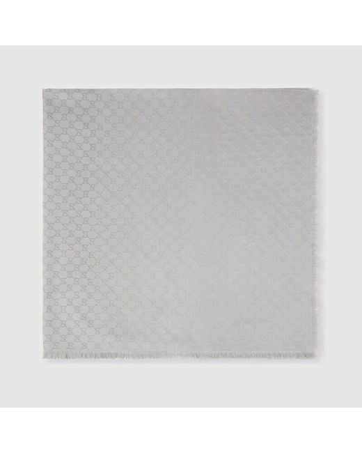 Gucci Gray Printed Gg Cotton Wool Lamé Shawl