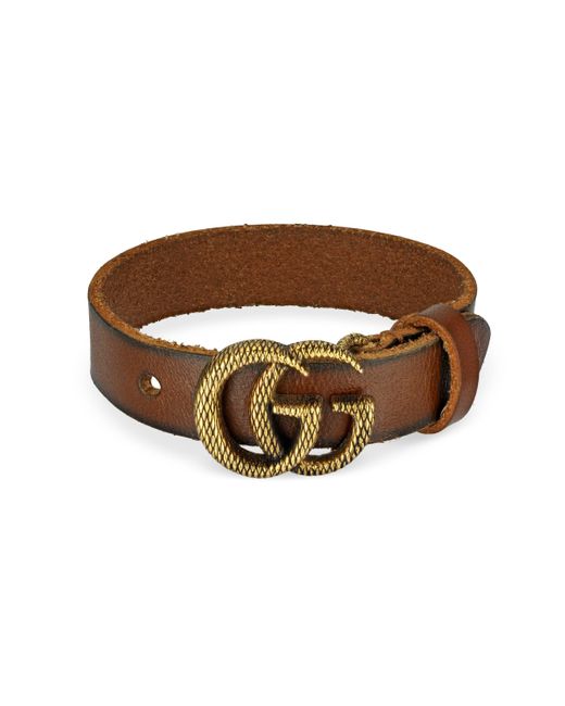 Gucci Engraved Double G Leather Bracelet in Brown | Lyst