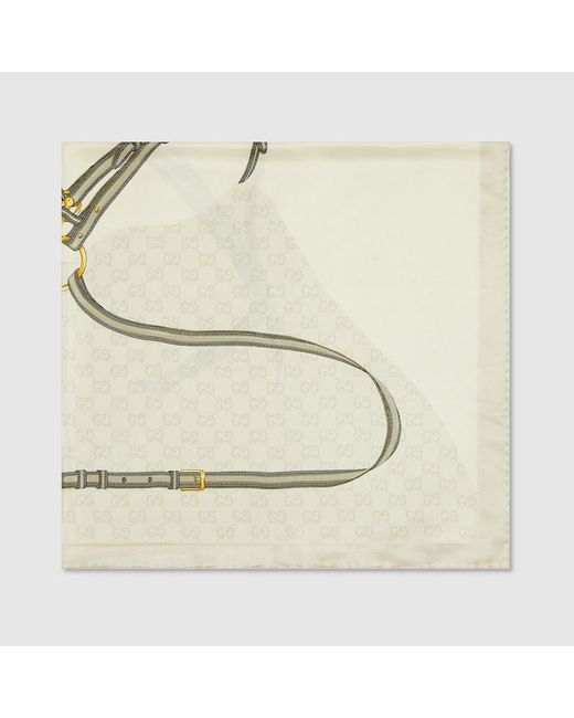 Gucci Natural Printed Gg Silk Jacquard Carré, Silk
