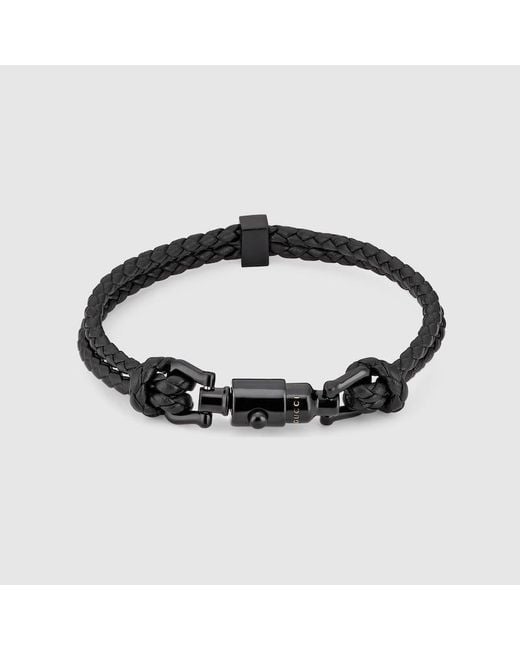 Gucci Black Braided Bracelet With Piston Detail