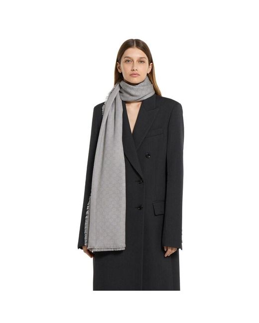 Gucci Gray Printed Gg Cotton Wool Lamé Shawl
