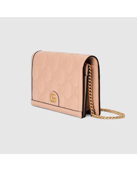 Gucci Pink GG Matelassé Chain Wallet
