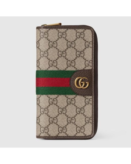 Gucci Gray Ophidia Zip Around Wallet, Gg Canvas for men