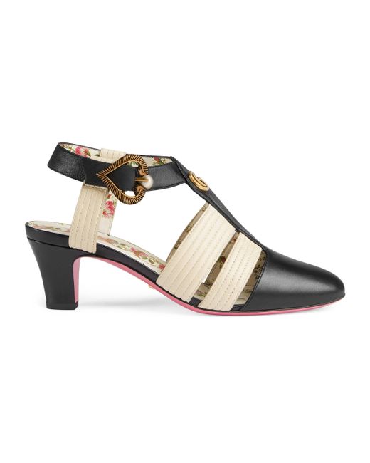 Gucci Black Mid-heel T-strap Sandals