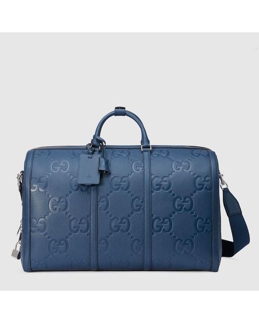 Gucci Jumbo Gg Large Duffle Bag, , Gg Leather in Blue for Men