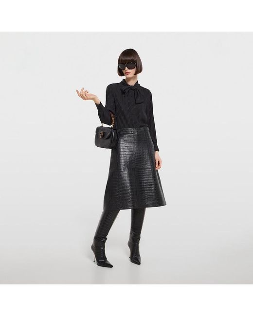 Gucci Black Silk Crêpe Satin Interlocking G Shirt