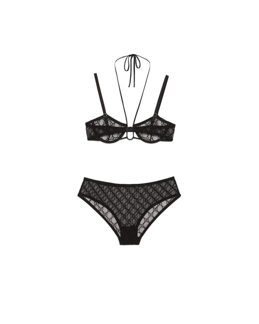 Embroidered tulle triangle bra and briefs set