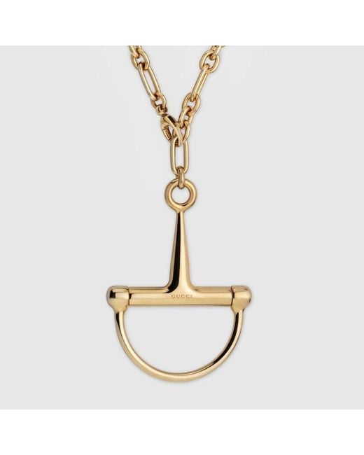 Gucci Metallic Half Horsebit Necklace, -Toned Metal