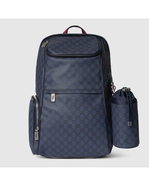 Gucci Blue Medium Backpack With Web, Gg Canvas for men