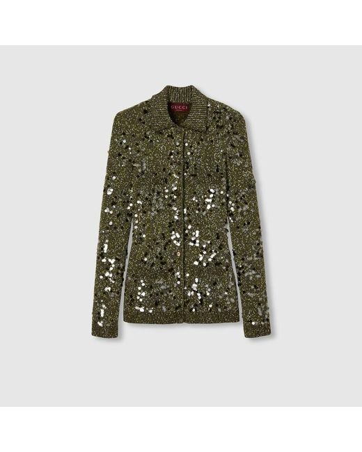 Gucci ブレンド ツイード ポロカーディガン, グリーン, ウェア Green
