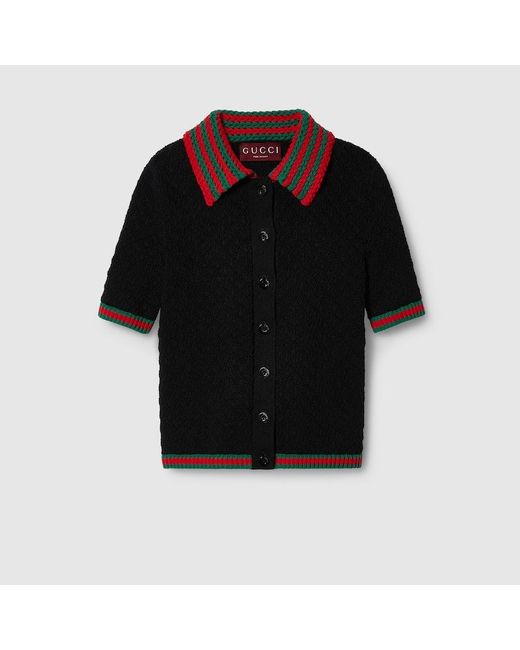Gucci Black Poloshirt Aus Baumwollspitze Mit Web