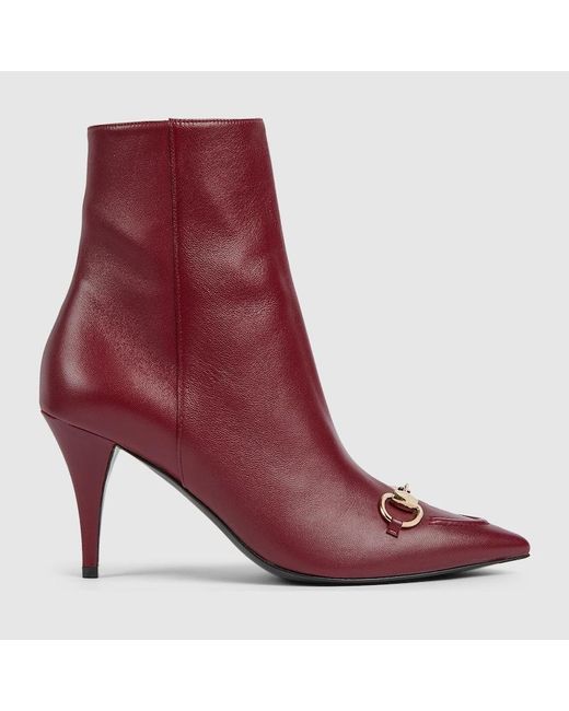 Gucci ホースビット付き ウィメンズ アンクルブーツ, ボルドー, レザー Purple