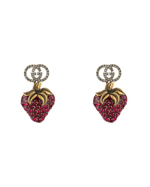 Gucci Metallic Earrings With Strawberry Pendant