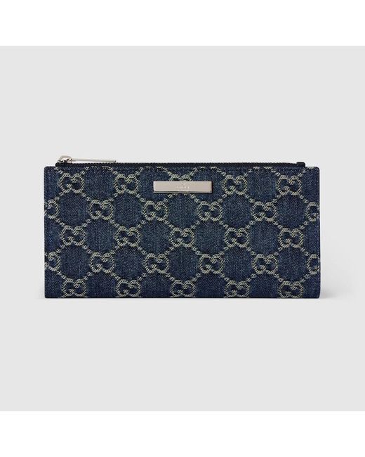 Gucci Blue Long Wallet With Plaque