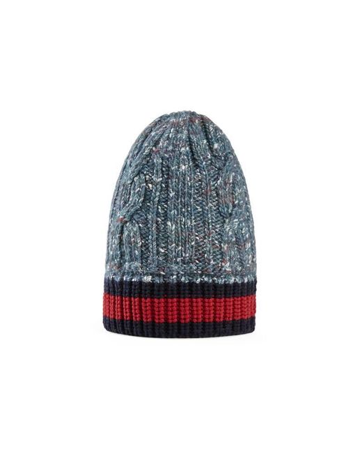 Gucci Blue Cable Knit Hat With Web