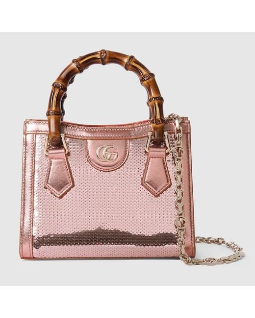 Gucci Pink Diana Embroidered Small Tote Bag