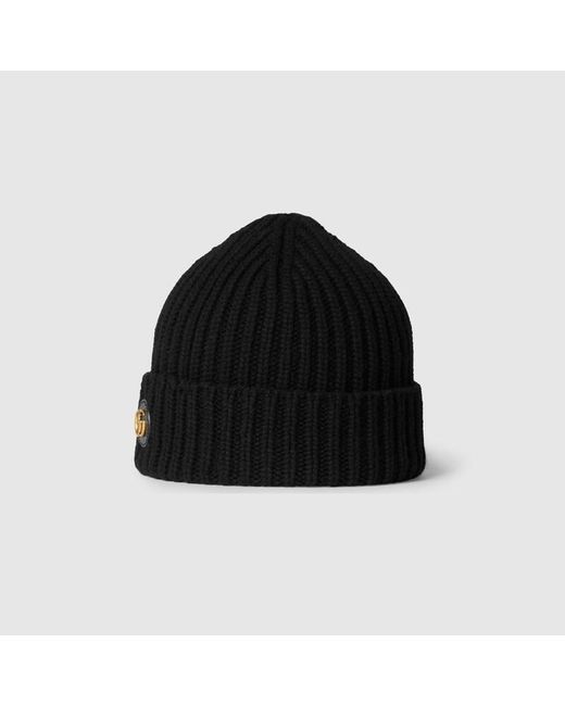 Gucci Black Wool Cashmere Hat With Double G