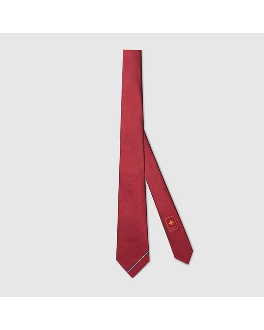 Gucci Red Silk Tie With Horsebit Jacquard for men
