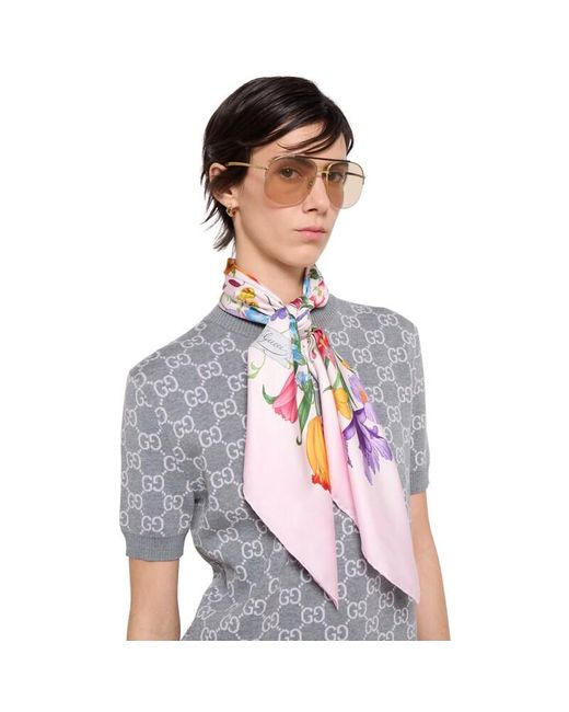Gucci Pink "Flora" Silk Scarf