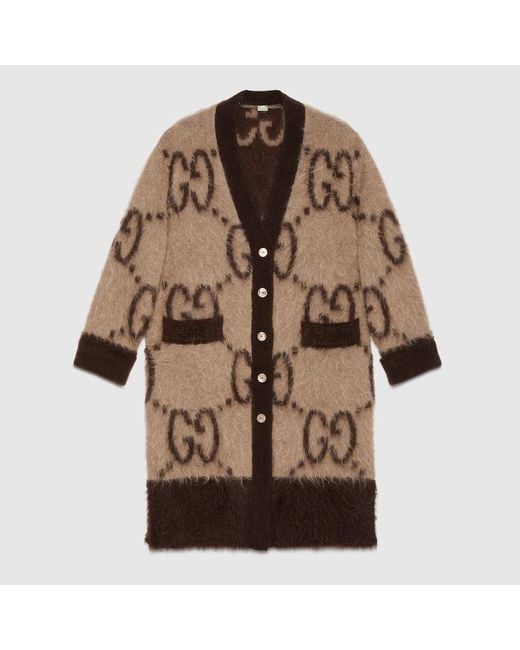 Gucci Brown GG Mohair Wool Long Cardigan