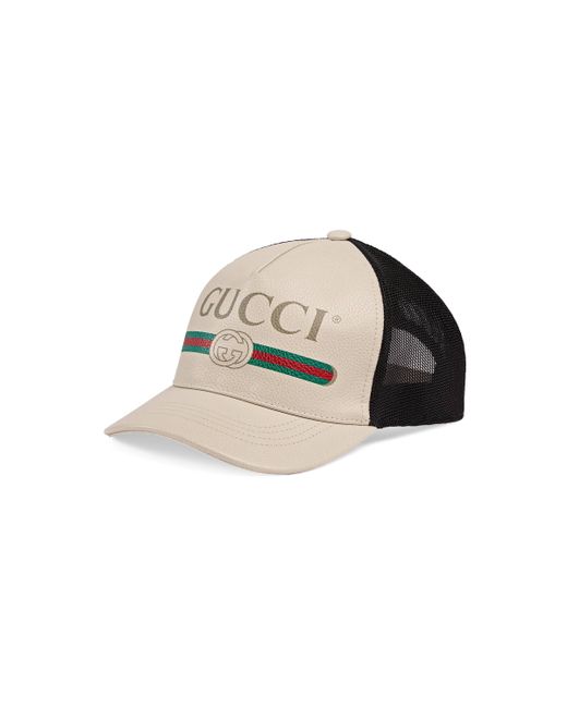 Gorra de Béisbol de Piel Print Gucci de color White