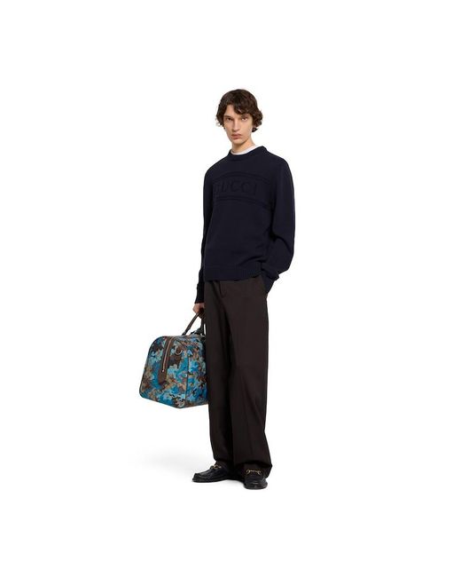 Gucci Blue Knit Cotton Wool Jumper With Intarsia for men