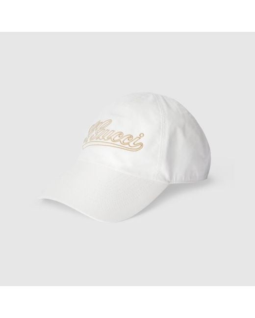 Gucci White Cotton Baseball Hat With Embroidery, Size Xl, Cotton
