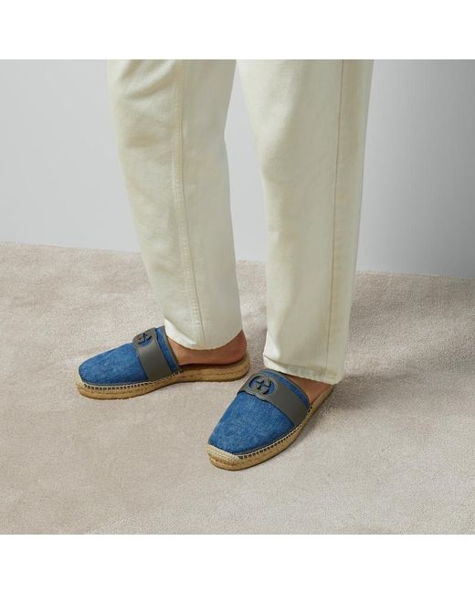 Sandalo Slider Stile Espadrillas Con Incrocio GG di Gucci in Blue da Uomo