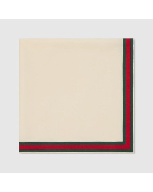 Gucci Natural Cotton Silk Pocket Square With Web for men