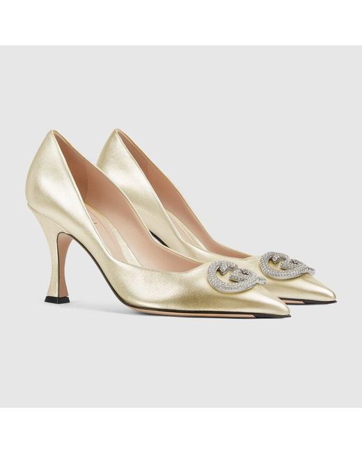 Gucci Metallic Pump With Crystal Interlocking G, .5 Uk