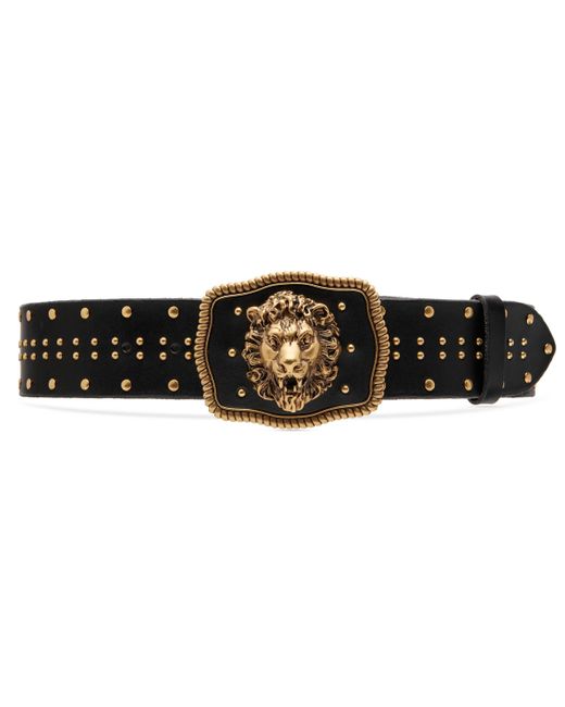 Gucci Black Leather Belt With Lion Head Buckle for men