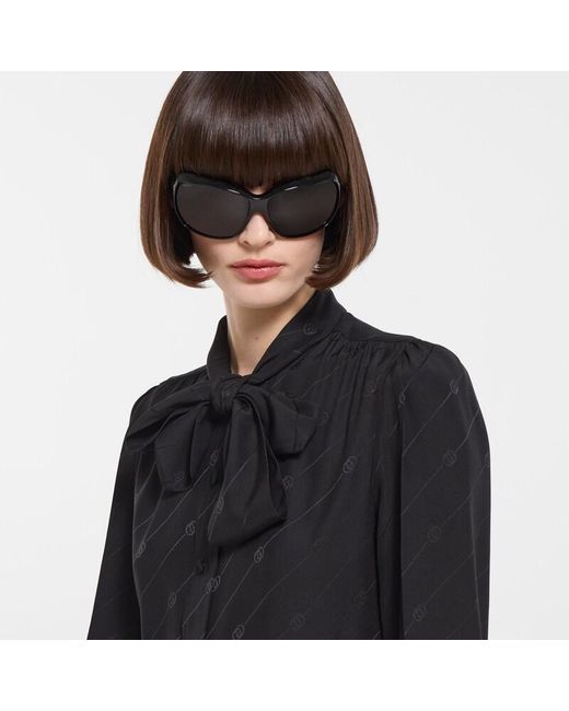 Gucci Black Silk Crêpe Satin Interlocking G Shirt