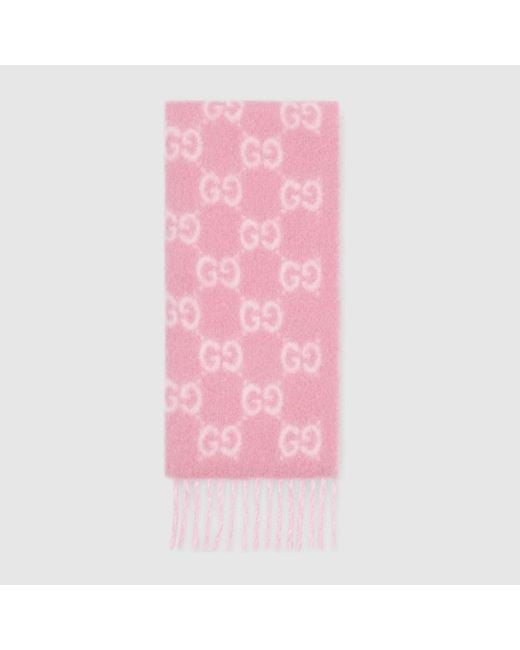 Gucci Pink Gg Alpaca Wool Blend Scarf