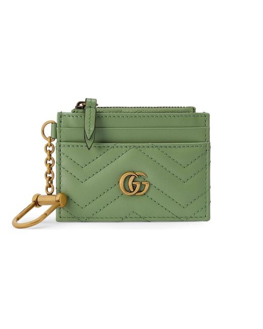 Gucci Green GG Marmont Matelassé Keychain Wallet