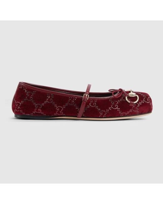 Bailarina Horsebit Gg Cristales Mujer, Talla Gucci de color Red