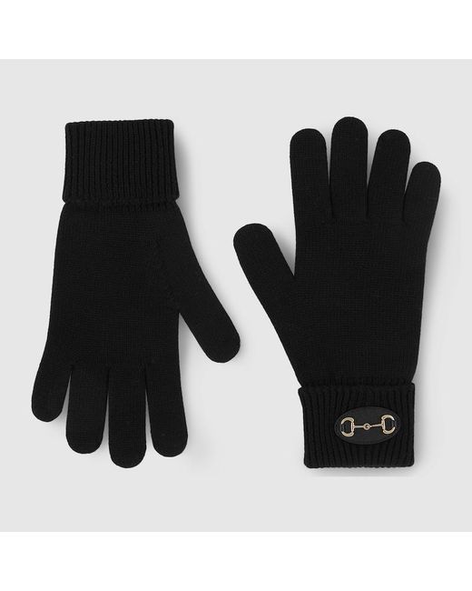 Gucci Black Wool Gloves With Horsebit